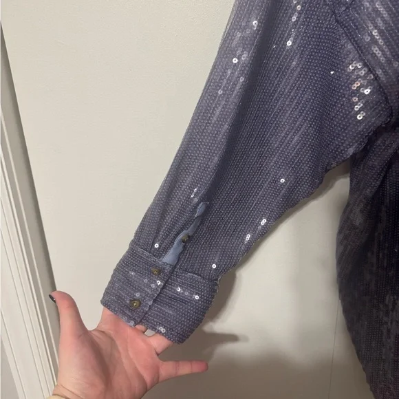 Pilcro Shimmering Sequin Blouse - Silver Blue, medium - Picture 6 of 8